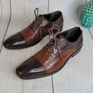 Steve Harvey Footwear Two Tone Brown Leather Dress Shoe Oxfords Men's Size 11.5